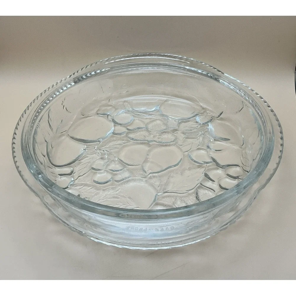 Vintage Libbey Orchard Fruit Clear Glass Casserole Lid 9